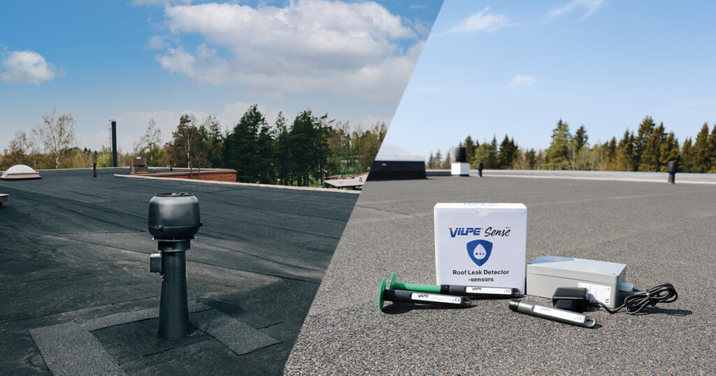 VILPE Sense leak water detectors on a roof