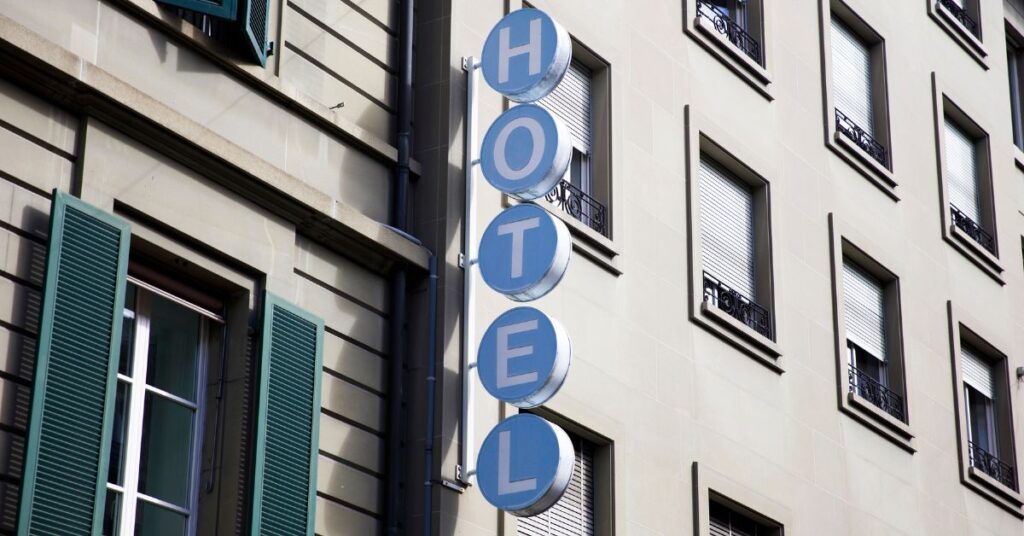 hotel sign outside hotel building