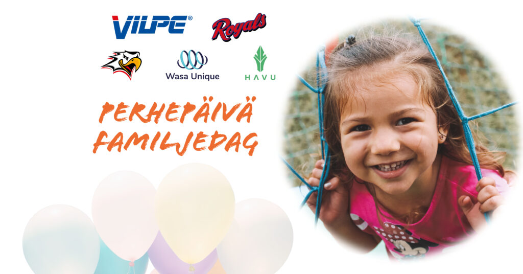 Perhepäivä Familjedag logos, child, balloons